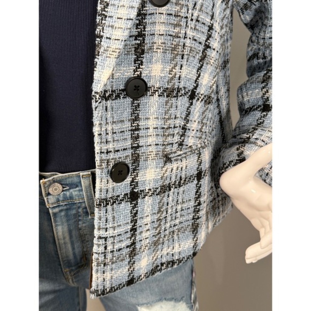 Jones‎ New York Plaid Double Breasted Blazer Light Blue Black White Jacket  PL - Picture 8 of 10